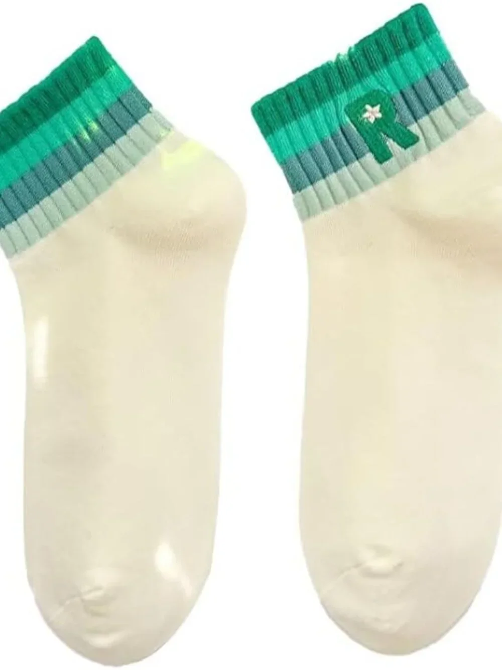 5 Pair Stripe Ankle Socks R Monogram one size fits most Womens. New Pink Green